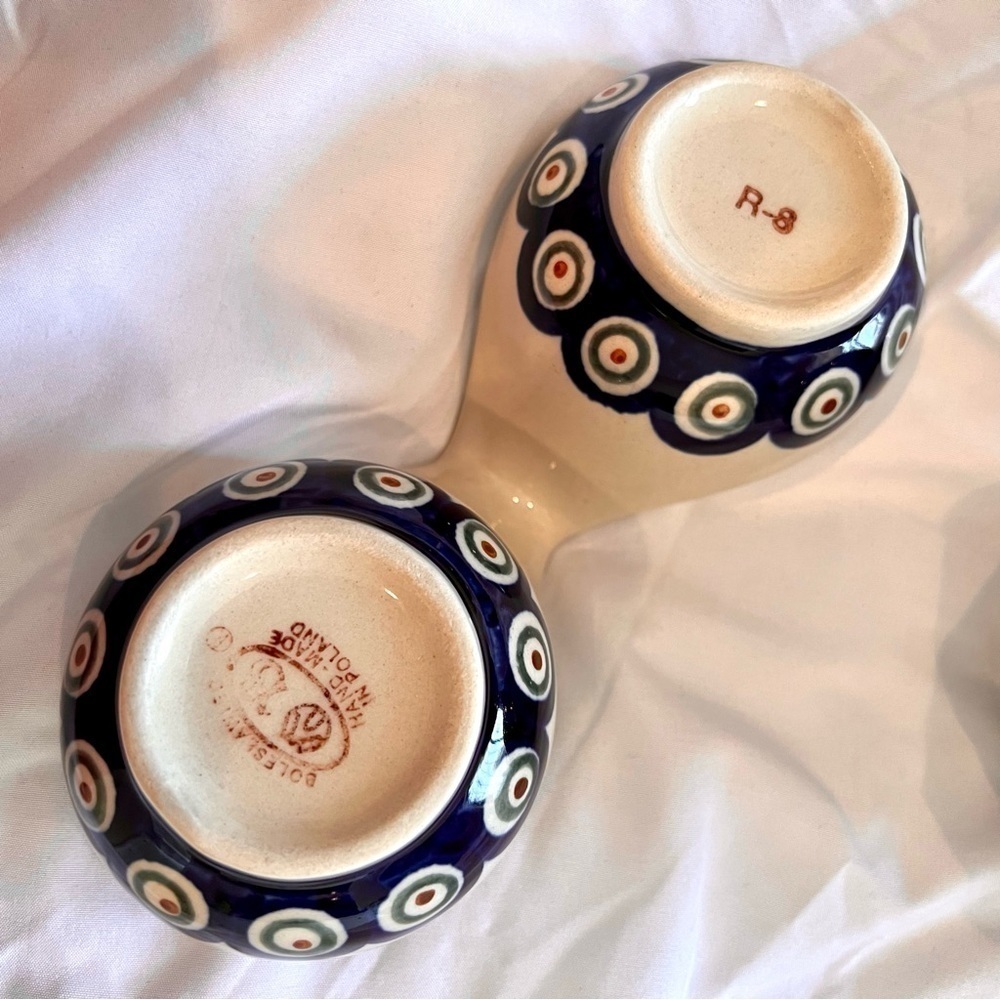 Boleslawiec Pottery Nature Peacock Cobalt Blue Creamer condiment dish Poland set - Picture 8 of 11